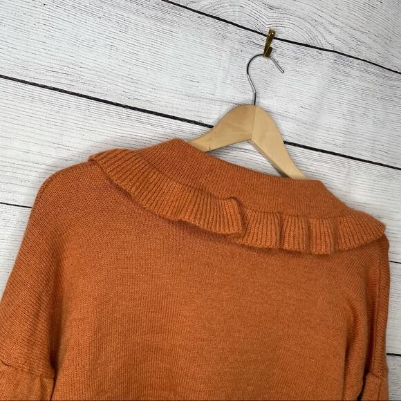NEW! Stitch and Knot | Soft Orange Balloon Sleeve Ruffle Collar Neck Sweater M - Picture 6 of 11